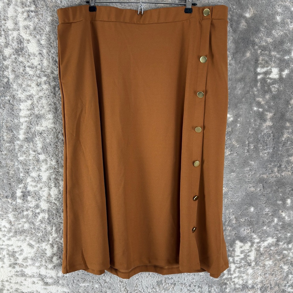 New Jessica London Plus Size 22/24 Button Side Elastic Waist Midi Skirt Brown
